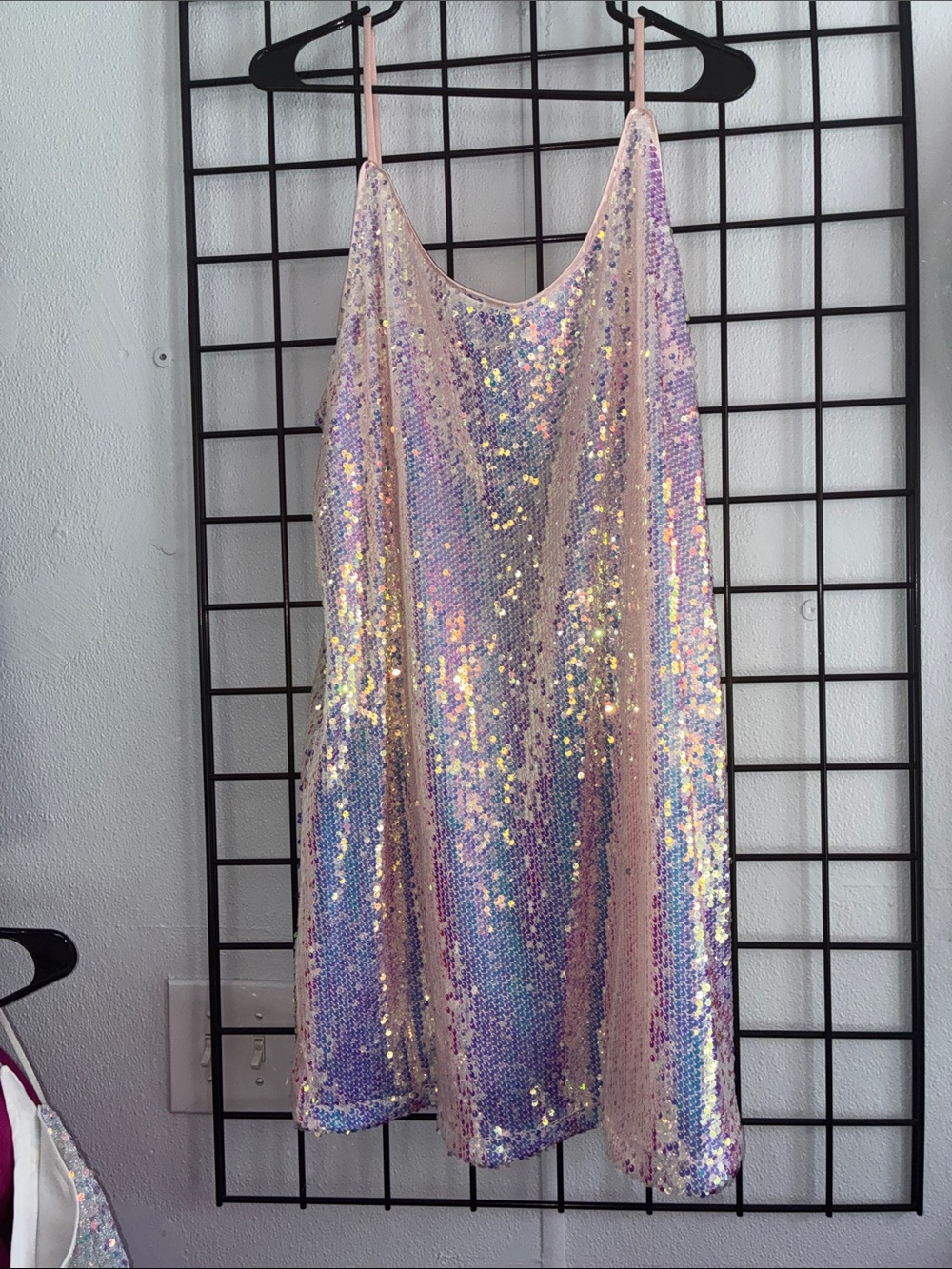 Allegra K Iridescent Sequin Top in Pink and Lavender Sheen